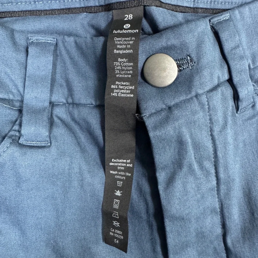 Lululemon ABC Slim Swift Pants Men 28 Navy Blue Cotton Nylon Stretch Chino 28x32